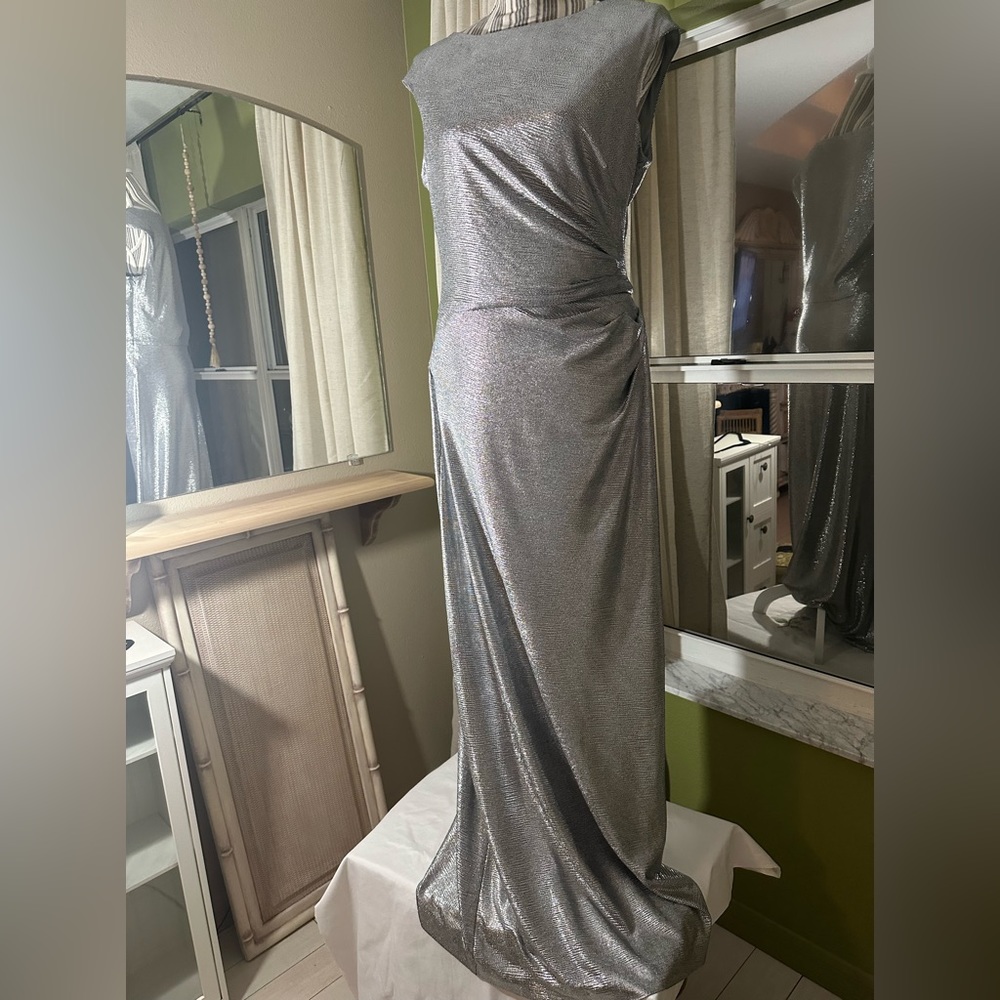 Ralph Lauren, silver metallic sleeveless gown